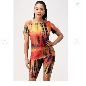 Tie Dye Shorts and Shirt Set Boho Yoga Zumba Jogging Biking Athletic Wear